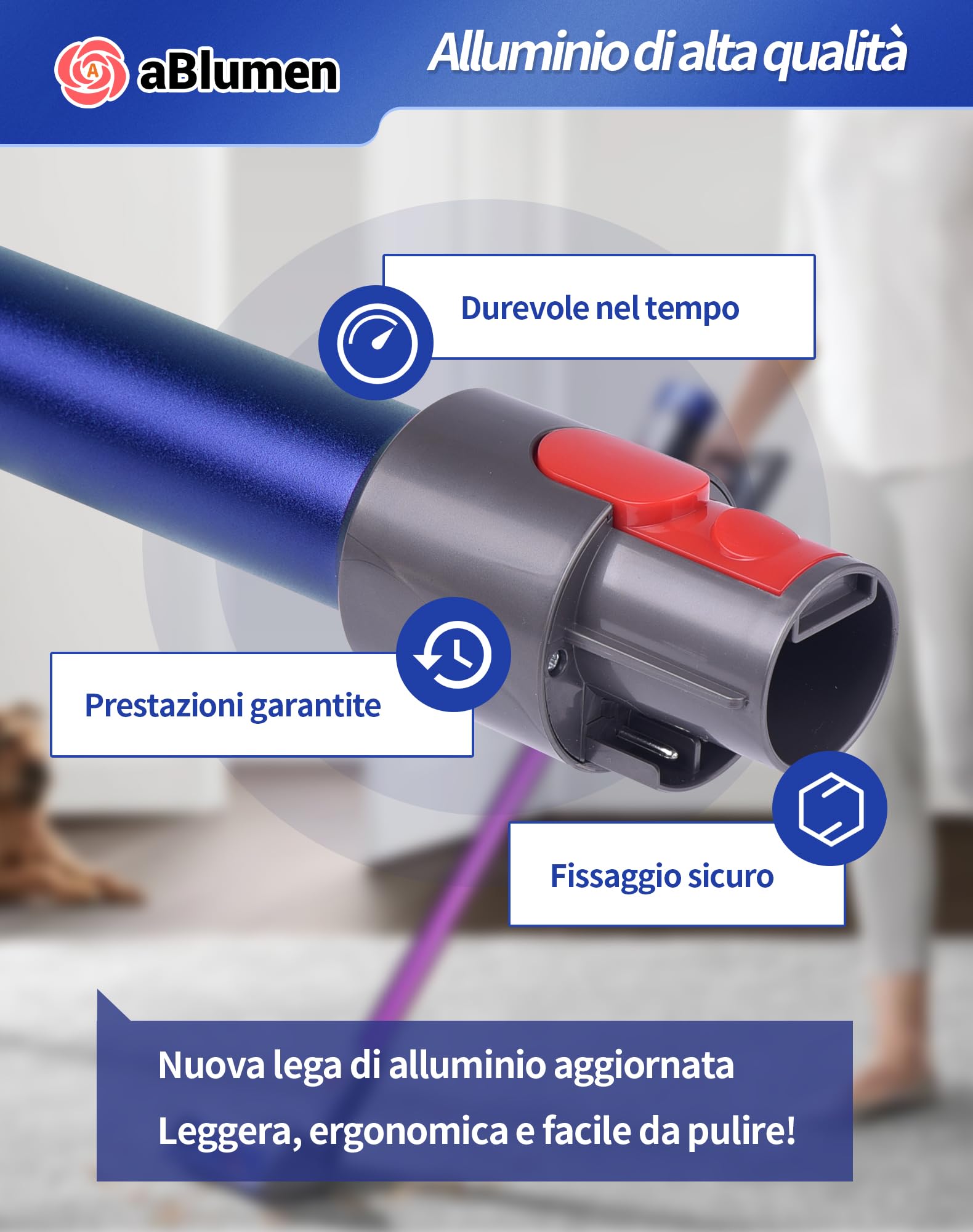 Tubo di Prolunga per Dyson V15 V11 V10 V8 V7, Tubo a Sgancio Rapido Telescopico Asta Rigida Prolunga 72 CM (Blu)