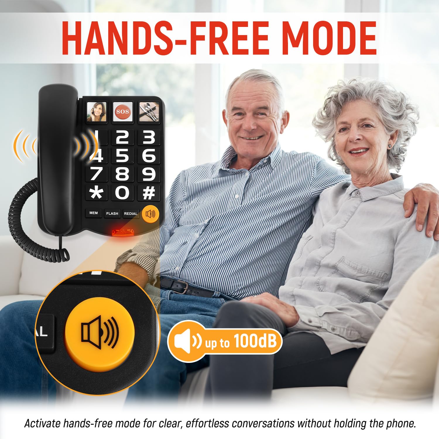 Téléphone fixe à gros boutons pour personnes âgées, téléphone Uvital pour personnes âgées avec 3 numérotation à une touche, ligne fixe filaire avec bouton d'urgence SOS, volume réglable, fonction