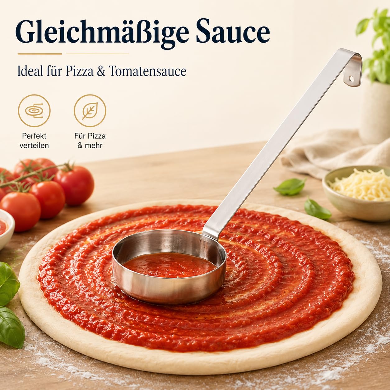 TOPBATHY Cucchiaio in acciaio inox Multi- Pizza Salsa Cucchiaio Mestolo Misurazione Piatta Scoop