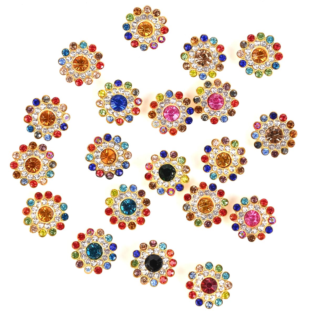 EmbroideryMaterial Multicolor Flower Shaped Sew on/Glue Rhinestones for Embroidery, Craft, DIY, Jewellery Making etc, Floral Embellishment (14MM, 100 Pieces)