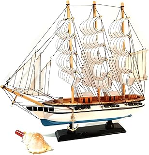 Smooth sailing boat model Mediterranean sailing boat wooden sailing boat furniture decoration room decoration (main white)