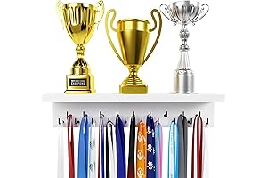 Medal Hanger Display and Trophy Shelf with Hooks