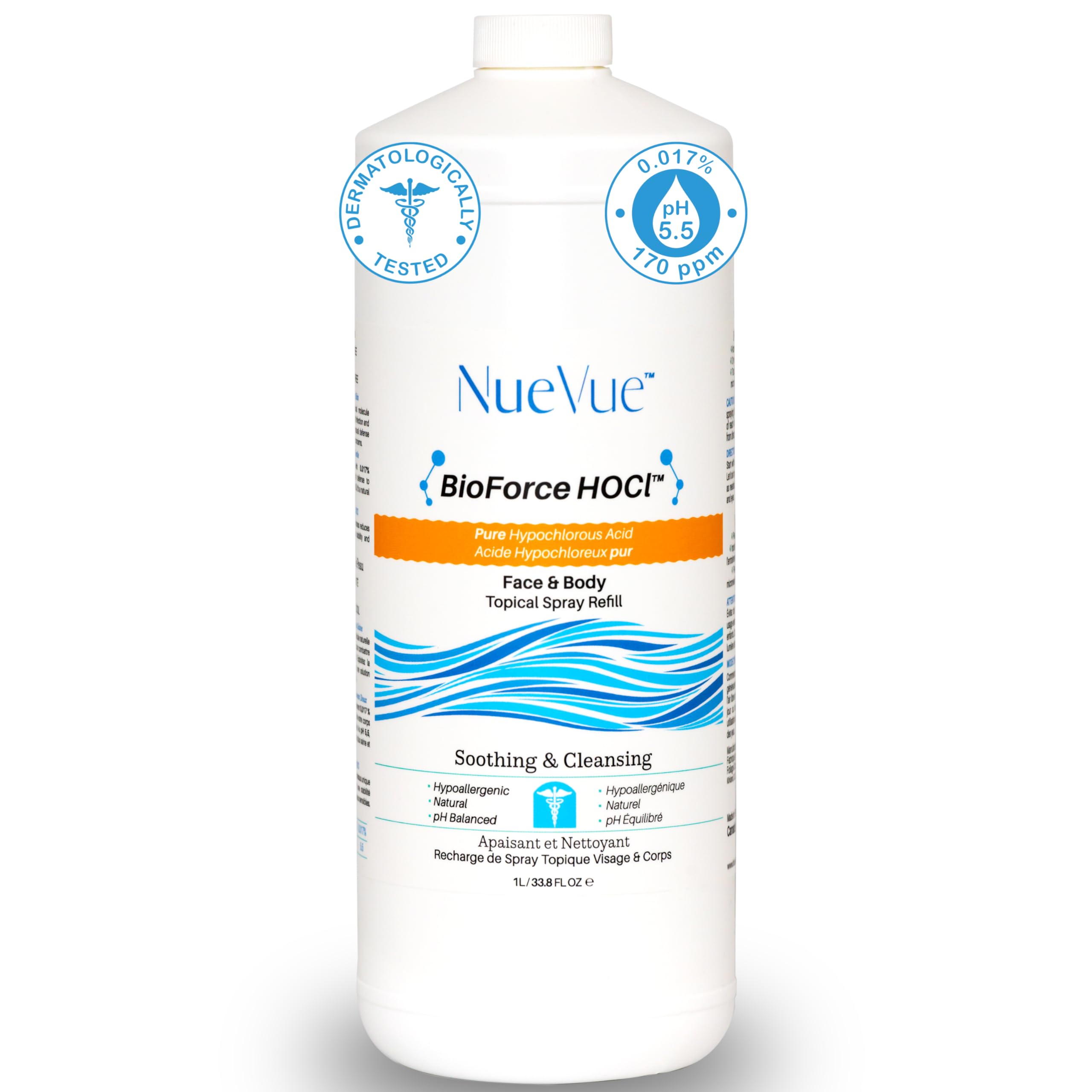 BioForce HOCl Pure Hypochlorous Acid Spray Refill for Face & Body (33 Oz) - Acne-Prone Skin & Eczema, Piercing aftercare, Made in Canada, Gentle Skin