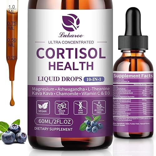 Miniatura 15 de Lukaree Suplementos de cortisol para mujeres, reductor de cortisol 10 en 1, desintoxicante con Ashwagandha, L-teanina, Kava Kava, magnesio, cortisol
