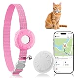 Smart Cat GPS Tracker, Compatible with Apple Find My App (Only iOS), No Monthly Fee, Waterproof (White Tracker, Pink Cat Collar)