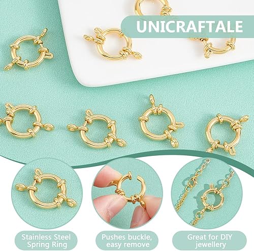 Miniatura 5 de UNICRAFTALE 8 cierres dorados de resorte de acero inoxidable, cierre de anillo cerrado, cierre de superficie lisa, conectores para fabricación de