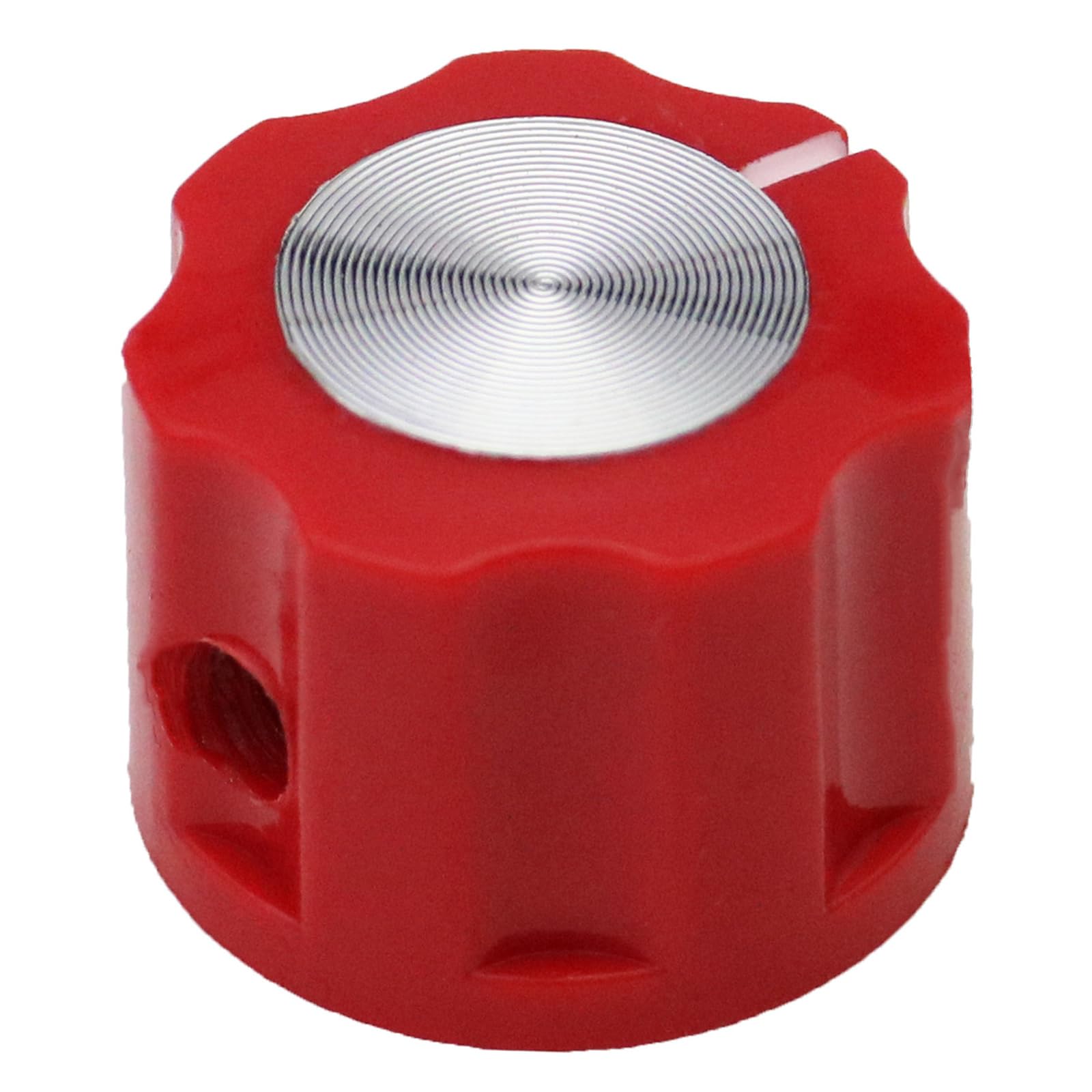 6.4mm Round Hole Small Fluted Silver Cap Retro Style Amplifier/Instrument Control Knob Pack of 5 (Red) - Image 3