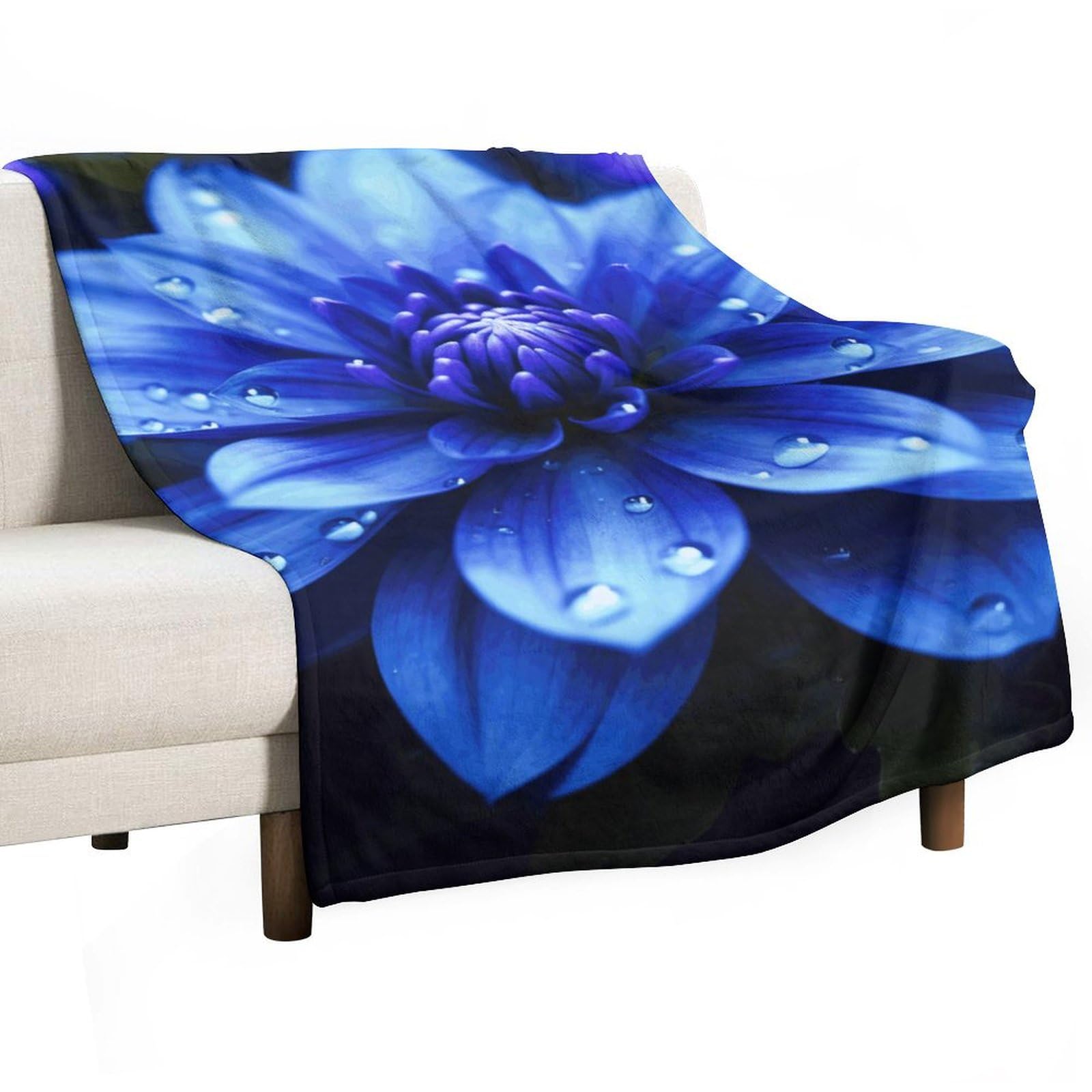 Couverture en flanelle haut de gamme à fleurs bleues, plaid doux et léger pour lit