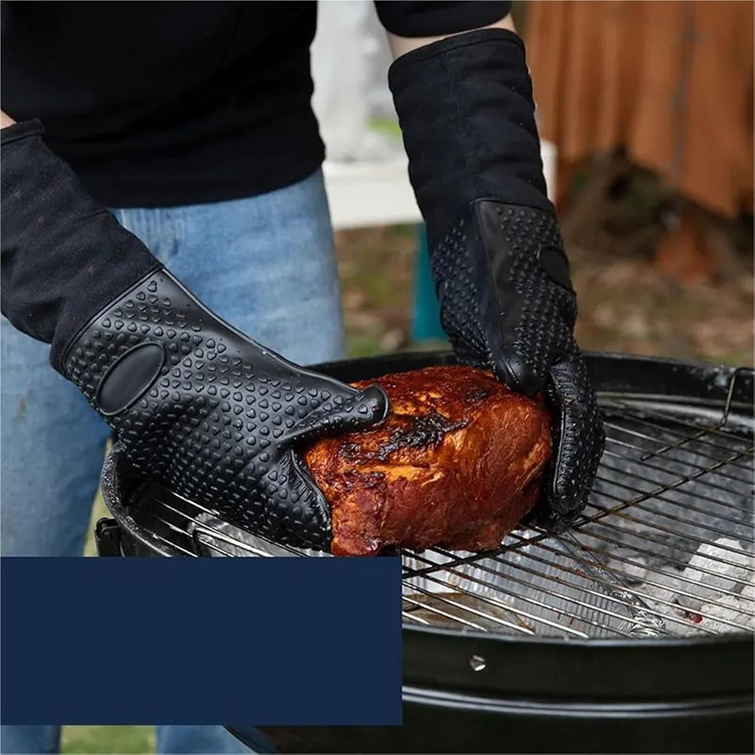 Guanti da forno extra lunghi, resistenti al calore, con fodera in cotone, guanti spessi da cucina, per pentole, cottura al forno, barbecue (50 cm, nero, 1 paio)