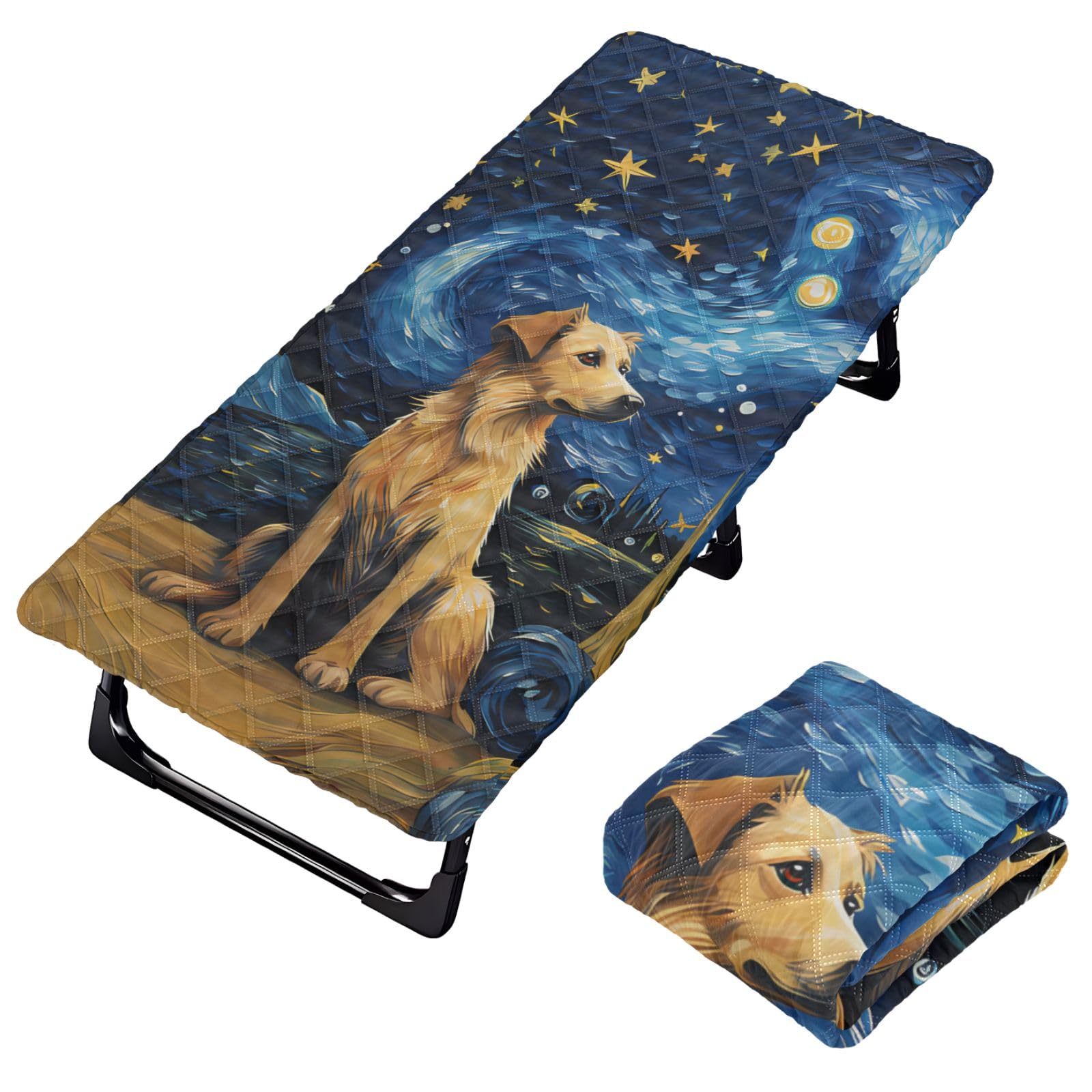 Portable Toddler Bed Sheet for Kids Golden Retriever Under The Starry Sky Travel Bed Fitted Sheet