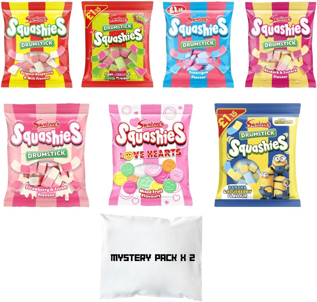 MYSTERY PACK - Squashie DrumStick Candies – Multiple Pack Sizes – Get Random Flavors – Soft Chewy Sweets – Surprise Candy Imported from UK - 2 PACK