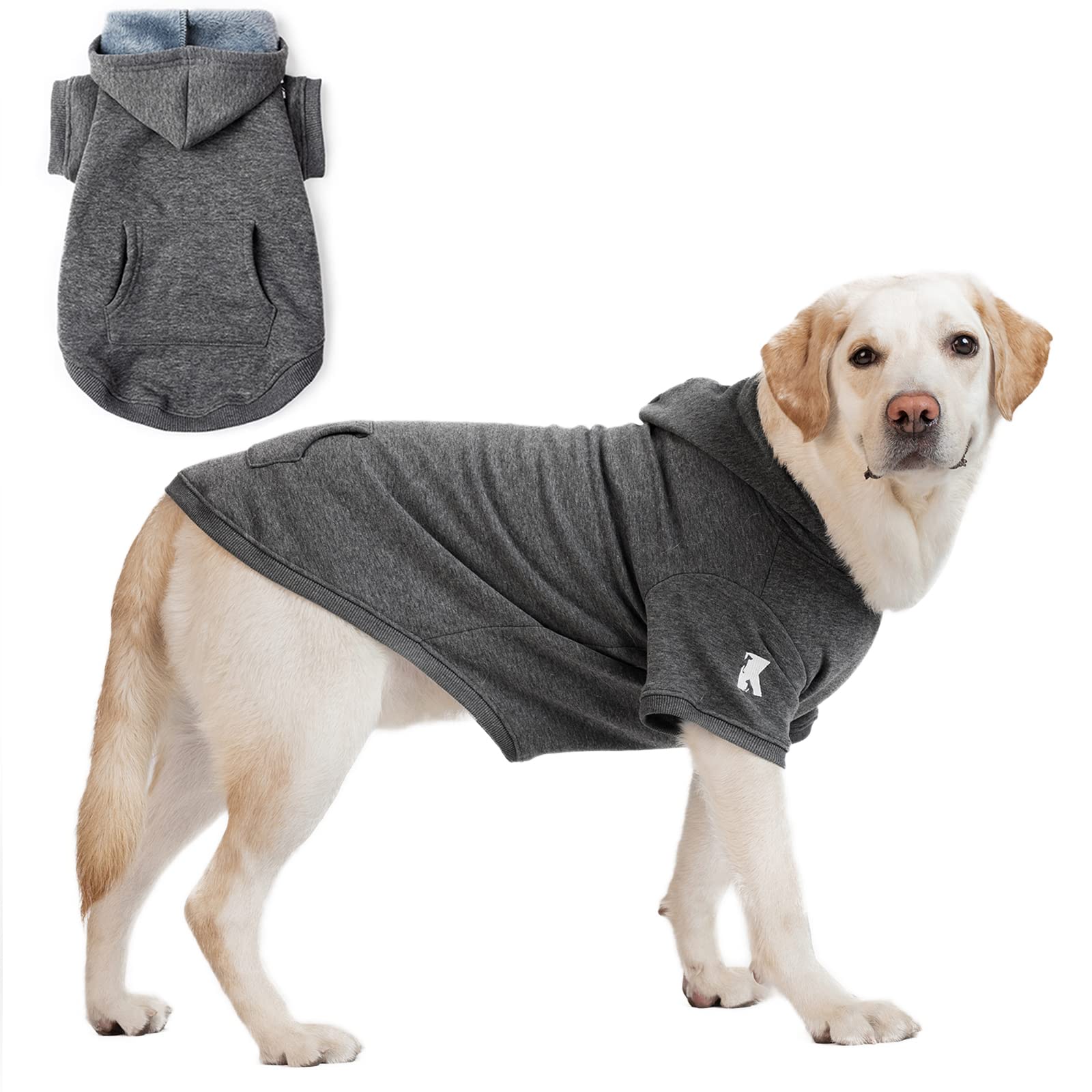 Koneseve Dog Hoodie Fleece Dog Clothes Warm Sweater with Hat for Medium Large Dogs Cat Hooded Shirt Kitten Pet Basic Sweatshirt with Pocket Doggie Soft Winter Coat Apparel (Grey; 4XL)