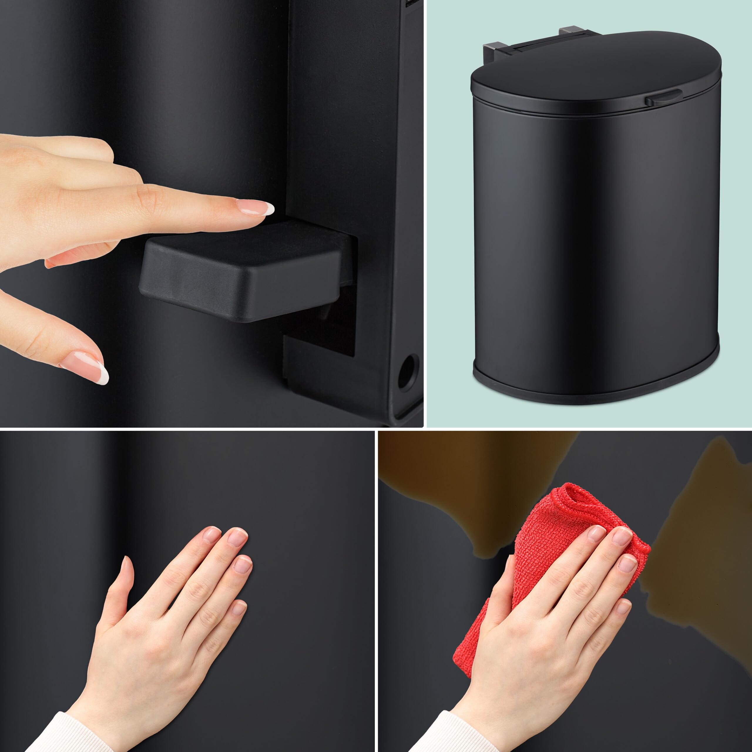 Relaxdays Cubo de Basura Colgante, 9 L, Cierre Automático, Papelera Interior Extraíble, Montaje Pared, Basurero, Negro