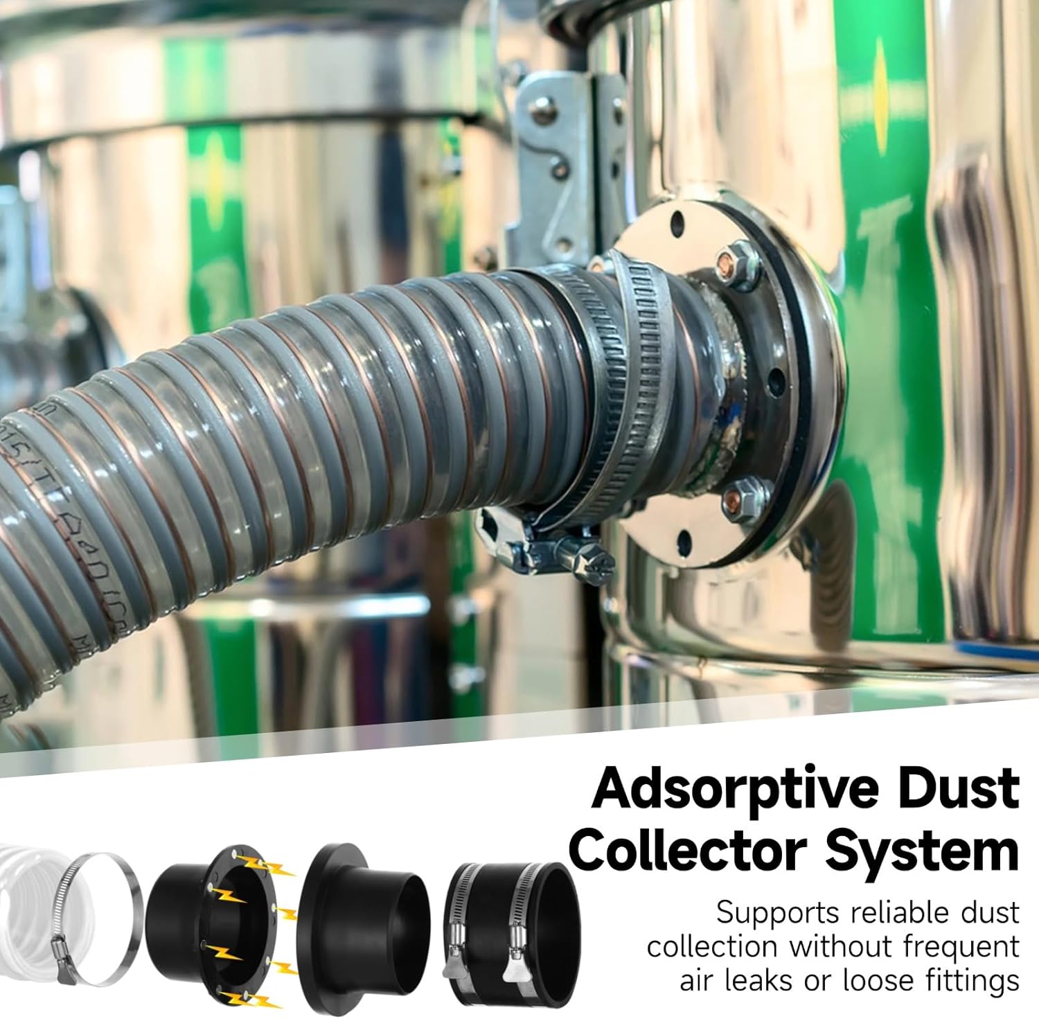 8 PCS Adsorptive Dust Collector System for 4 in Shop Vac Hoses, One-to-Multi Dust Collection Starter Kit with Adsorptive Port Connector and 3 Couplers, Dust Hose Setup for Woodworking Machines
