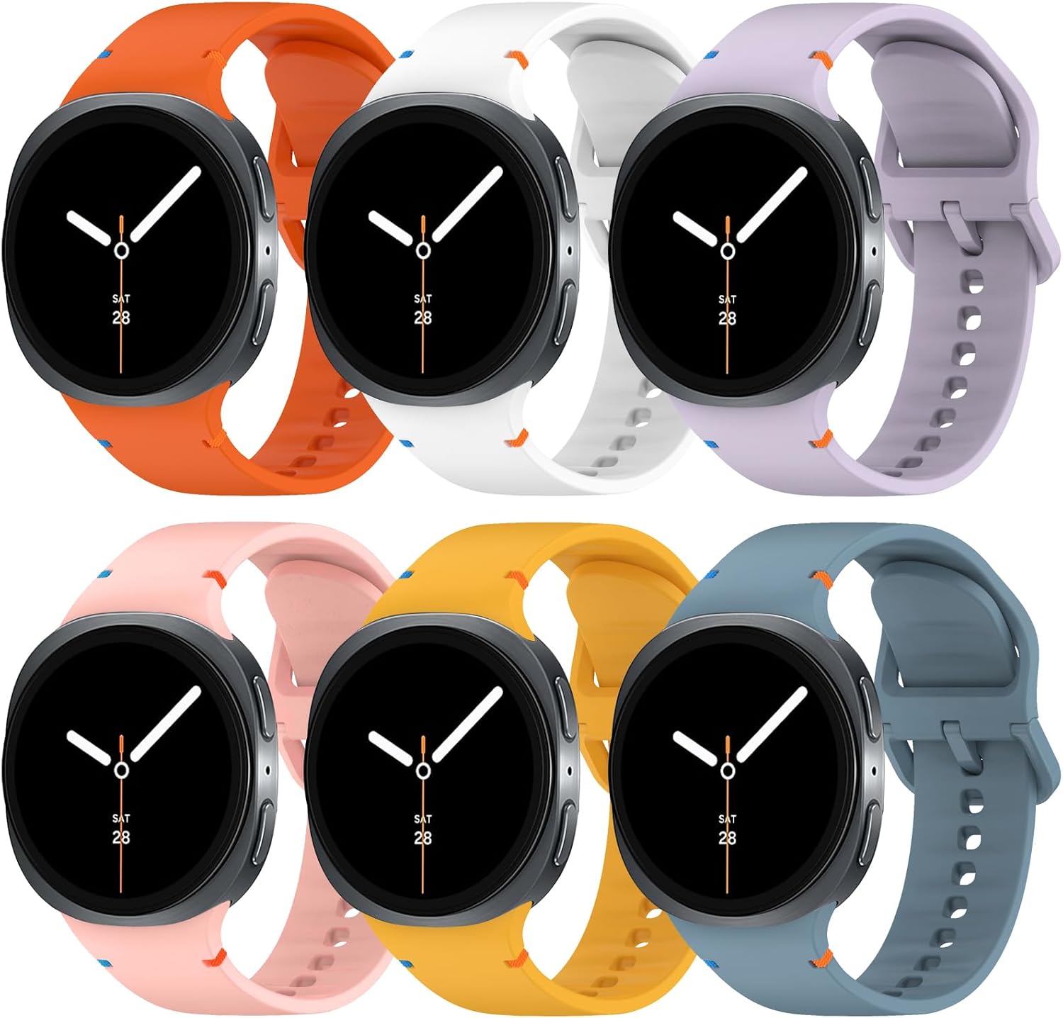 BDIG Pack of 6 Sports Wristbands for Samsung Galaxy Watch 8 40 mm 44 mm / Galaxy Watch 8 Classic 46 mm Soft Silicone Watch Strap Replacement Strap for Men and Women