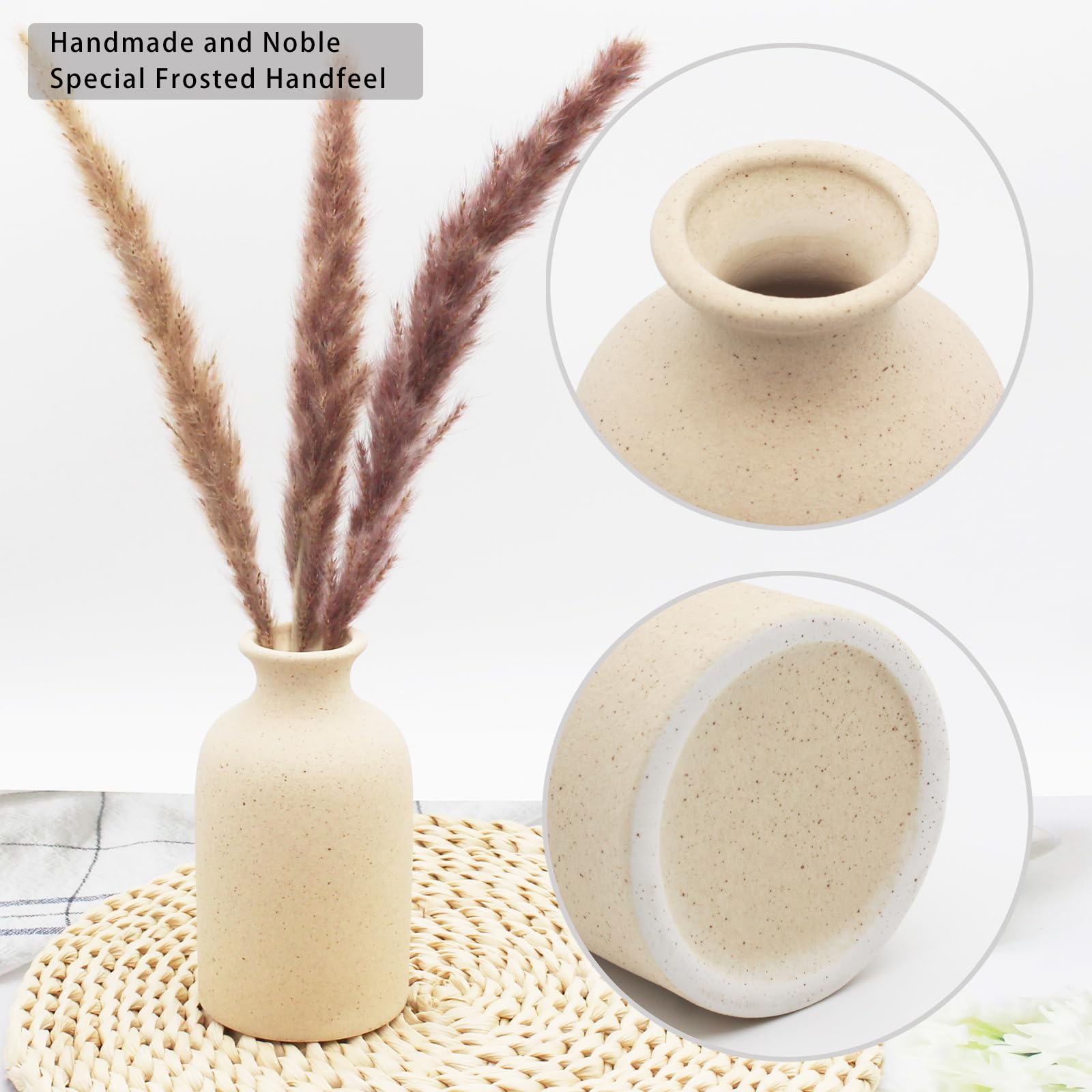 YANLING 6 Pack Light Yellow Small Vase for Flowers, 5 inch Modern Ceramic Vases for Pampas Grass Simple Shelf Vase, Boho Vases for Home Decor, Wedding Dinner Table Party Office Bedroom
