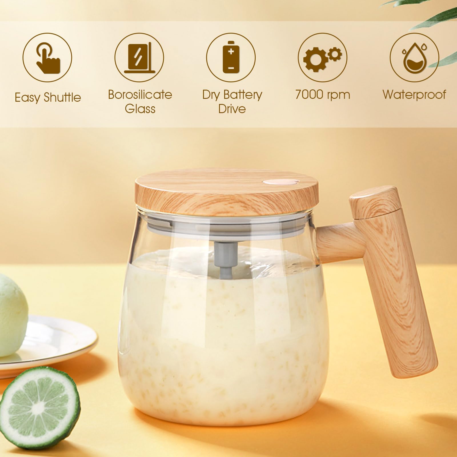 Self Stirring Coffee Mug Electric Mixing Mug with Lid Automatic Mixing Coffee Mug Glass Electric Stirring Mug Rotating Home Office Travel Stirring Cup for Coffee/Milk/Protein Powder(Clear) - Image 2
