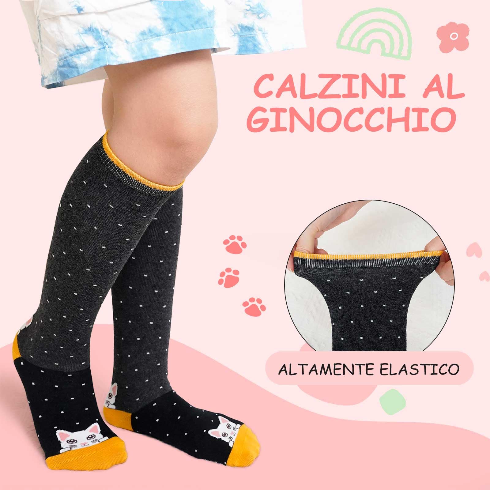 LOFIR Calzini Ginocchio Bambina Ragazze: Calze Lunghe Senza Cuciture in Cotone per Bimba - Calzettoni Gambaletto Invernali con Righe Divertenti Colorati Animali per Natale Regali 5 Paia 23-38