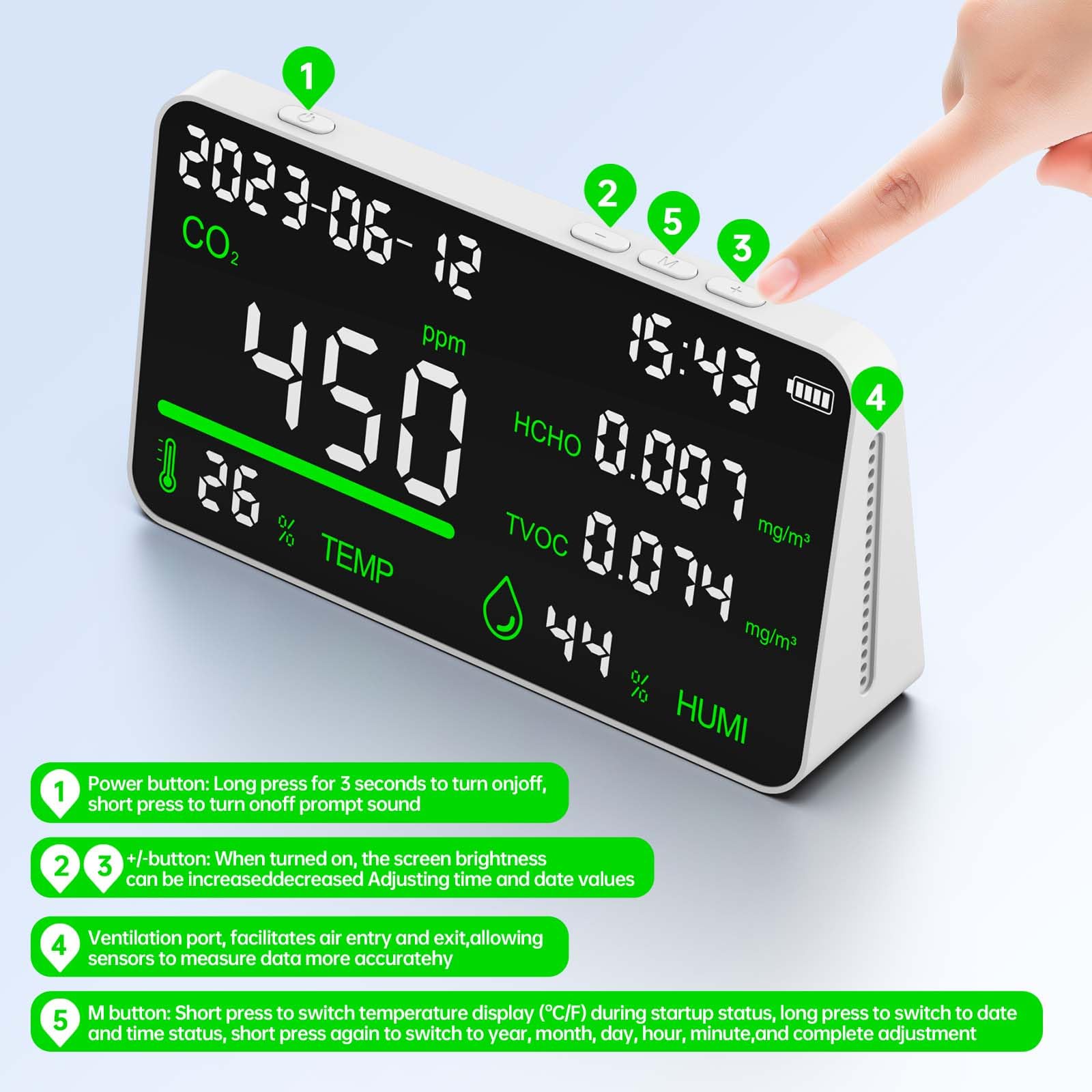 Snapklik.com : 7-in-1 Air Quality Monitor, Indoor Humidity Monitor ...