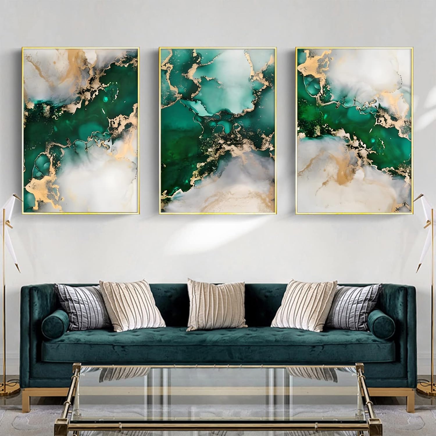 Green Gold Marble Canvas Wall Art Green Abstract Painting