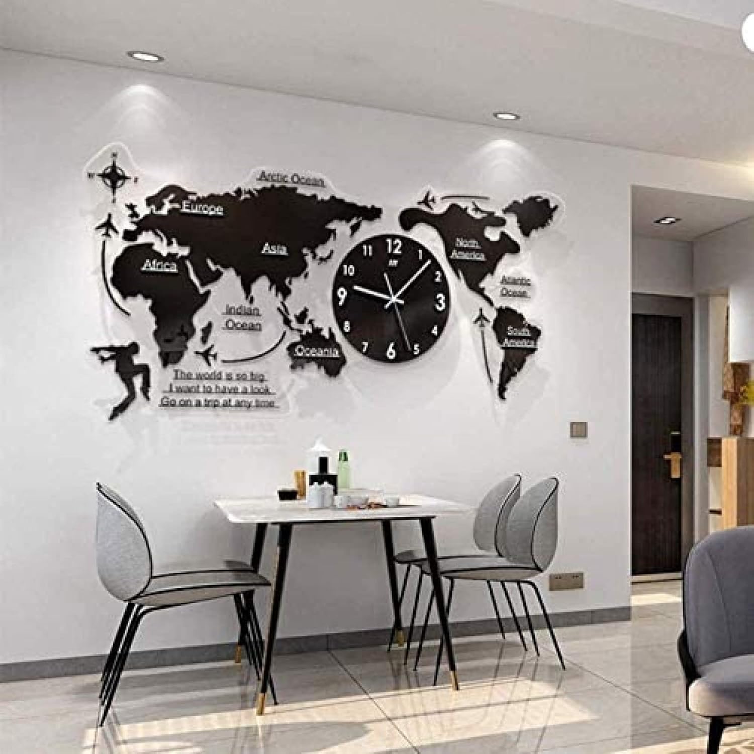 Horloges murales pour le salon design carte du monde 3D acrylique