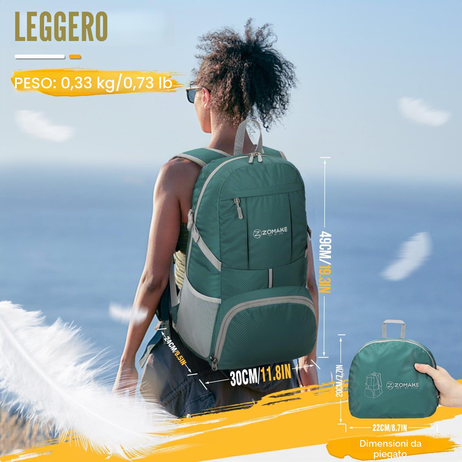 ZOMAKE 35L Zaino Pieghevole Leggero - Zaini Ripiegabile Zainetto Piccolo,Packable Backpack Da Trekking Per Donna Uomo Viaggio Campeggio Città Sportivo