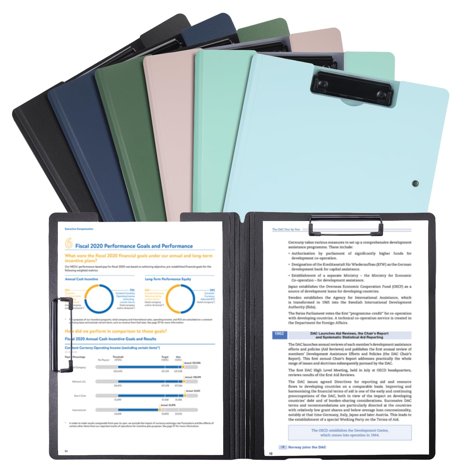6Pack Clipboard Folder A4 with Double Clips, Foldover Clip Board with Cover
