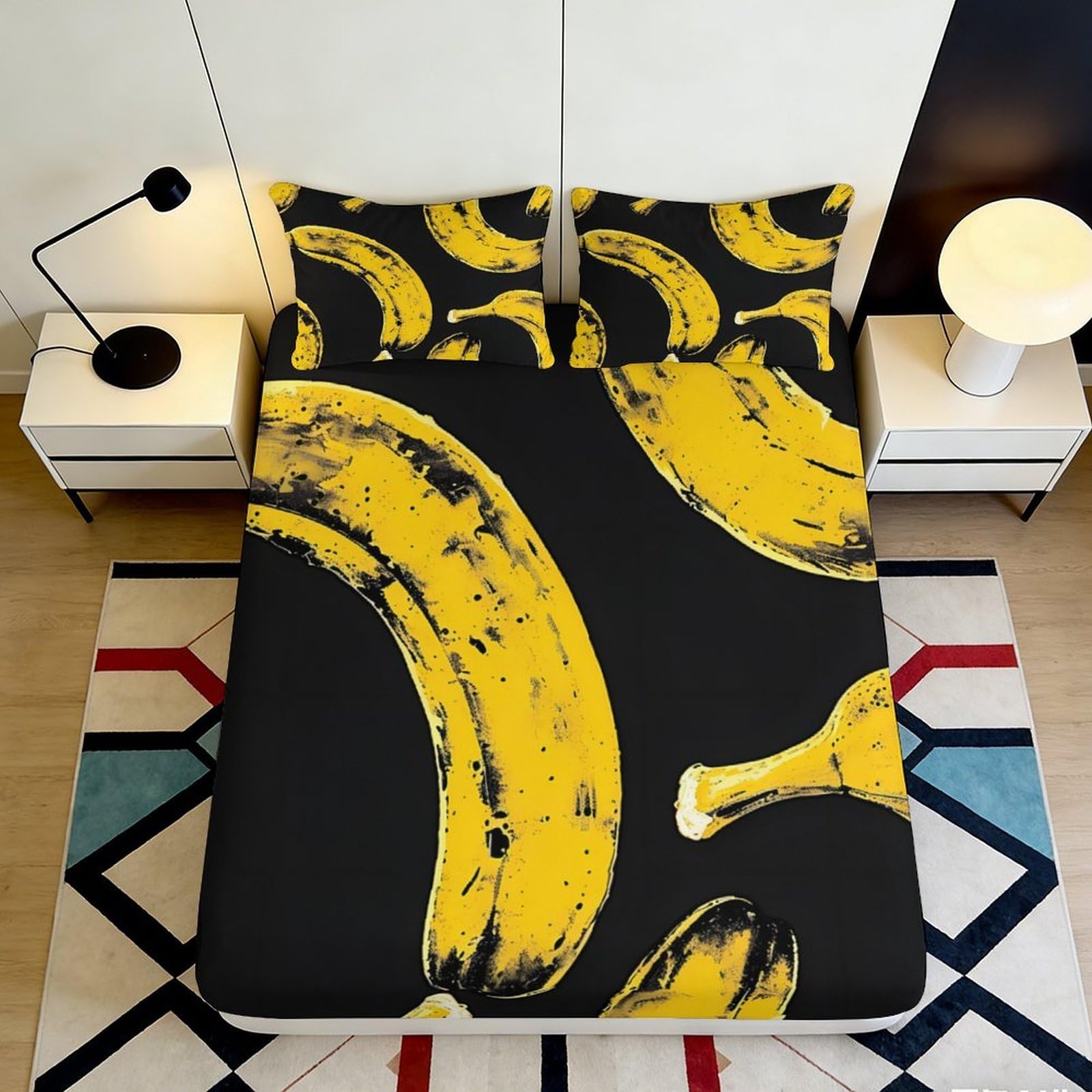 Kzqjxnhpcr Style-5 3D Printed Banana Design Fitted Sheet Microfiber Deep Pocket Bedroom Set Banana Mattress Fitted Cover Non-Slip Elastic Hem Washable For Adults Youth 90X200x25cm 90X200x25cm