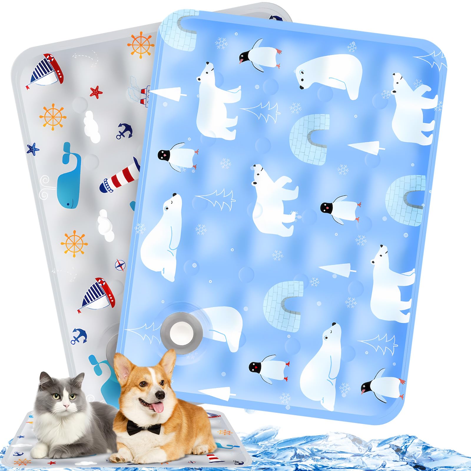 ITJMRJP 2 Pack Cooling Mat for Dogs Cooling Mat Indoor 50×40 Pressure Activated Gel Ice Silk Cool Pad Blanket Bed, Small Pet Cool Mattress for Dogs Cats Outdoor