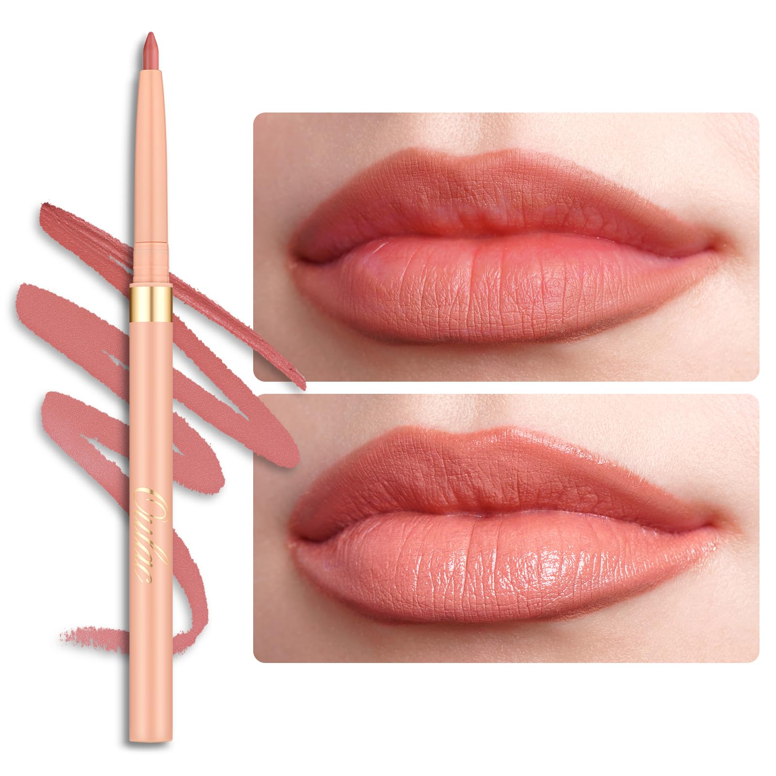 Oulac Matte Peach Lipliner Pencil Waterproof, Smooth and Smudge-proof Lasts 24H+, Highly Pigmented