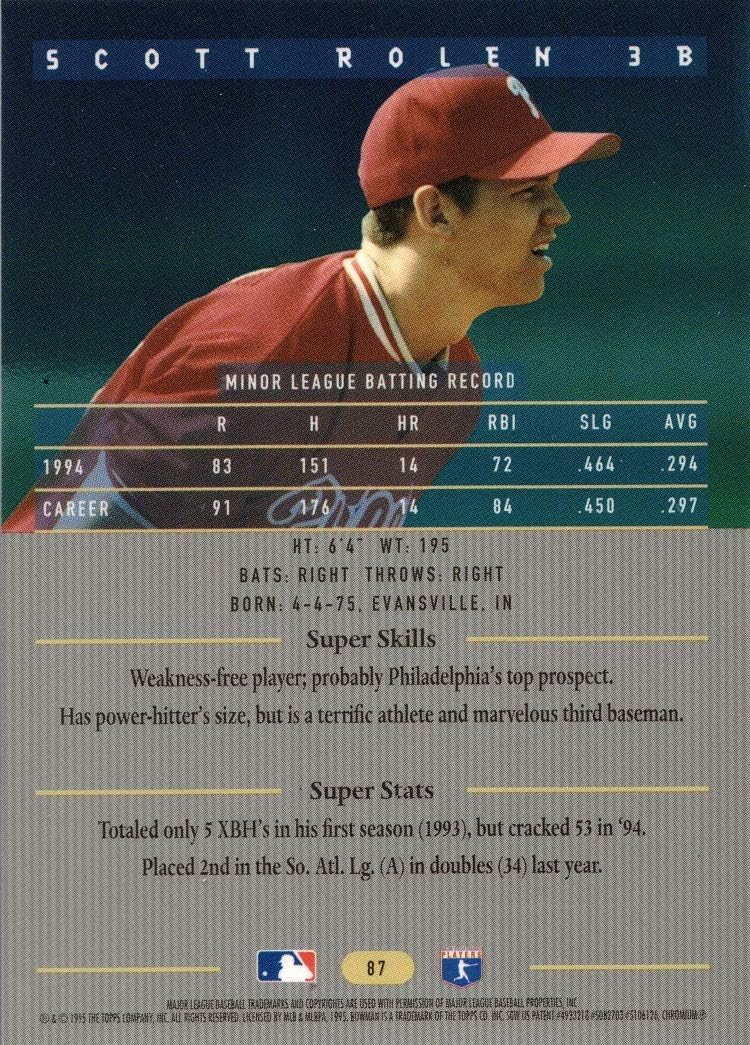 1995 Bowman's Best Baseball #87 Scott Rolen Rookie Card