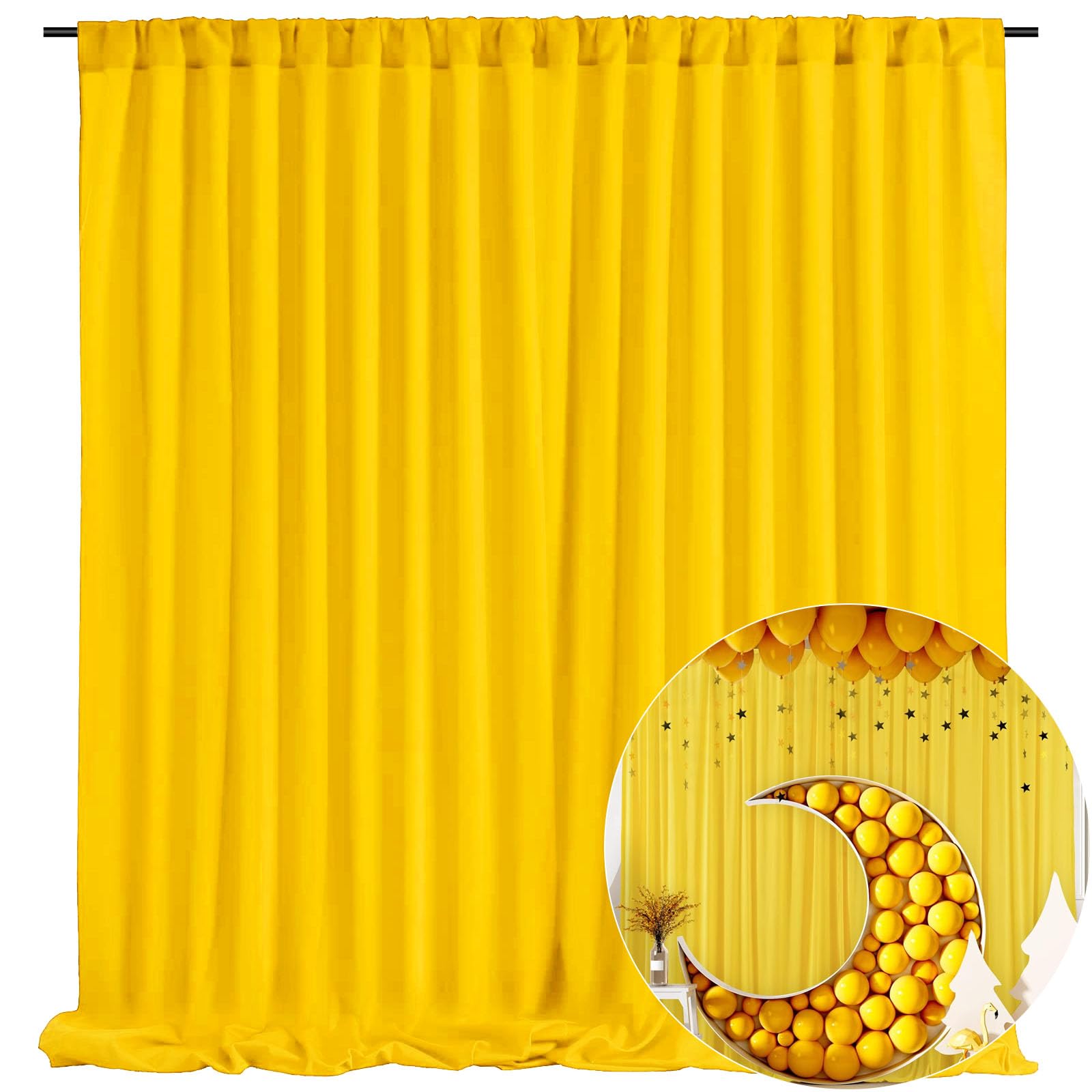 Photo 1 of 10 x 7 Feet Yellow Backdrop Curtain for Partie, Background Curtains for Photoshoot, Birthday, Wedding, Halloween, Thanksgiving, Christmas Day, New Year Party Decorations 5Ft x 7Ft, 2 Panels