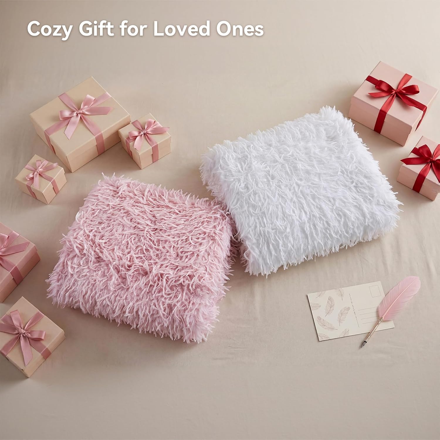 weigelia Fluffy Faux Fur Throw Blanket – Soft Cozy Fuzzy Blanket for Couch, Feather-Style Plush Shaggy Throw, Elegant Decor for Bed & Women, Light Pink