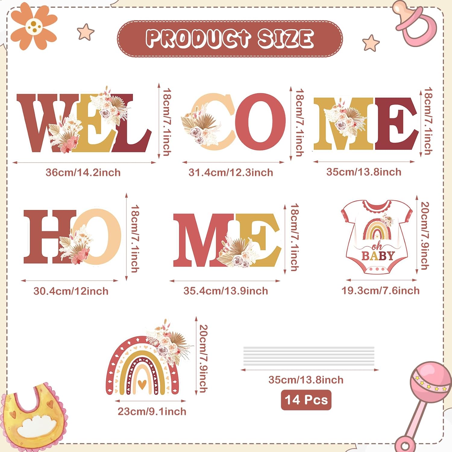 Welcome Home Baby Girl Decorations 7 Pieces It's a Girl Baby Shower Yard Sign with Stakes Boho Rainbow Gender Reveal Lawn Sign for Girls Welcome Home Newborn Announcement Party Supplies