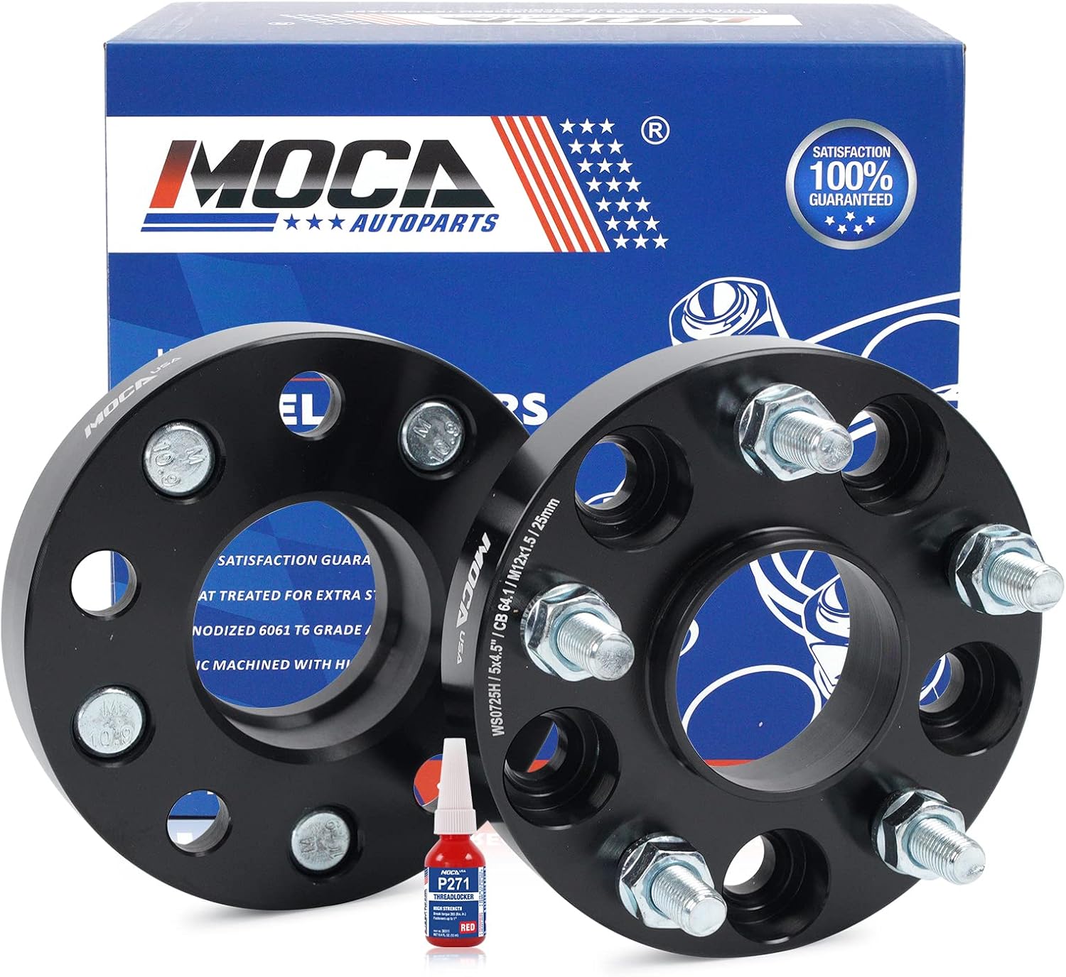 MOCA 25mm Wheel Spacer 5x114.3 Hubcentric Wheel Spacers (64.1mm Bore) - M12x1.5 Studs Compatible with Acura CDX ILX & for Honda Accord Vezel Civic (Black, Pack of 2)