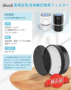 Levoit Air Purifier LV-H132 Replacement Filter, Strengthened, Pollen Deodorizer, Virus Removal, Hepa Filter, Removes 99.9% of Particulates