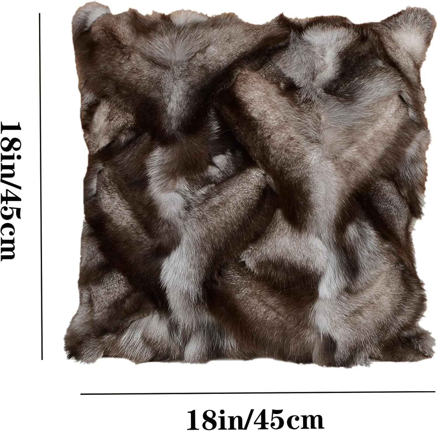 Luxury Fox Skin Fur Throw Pillow Covers Patchwork Natural Fox Plush Throw Pillow Case Decorative Cushion Cover for Sofa Bedroom Chair 18''x18'' Dark Gray - Image 3