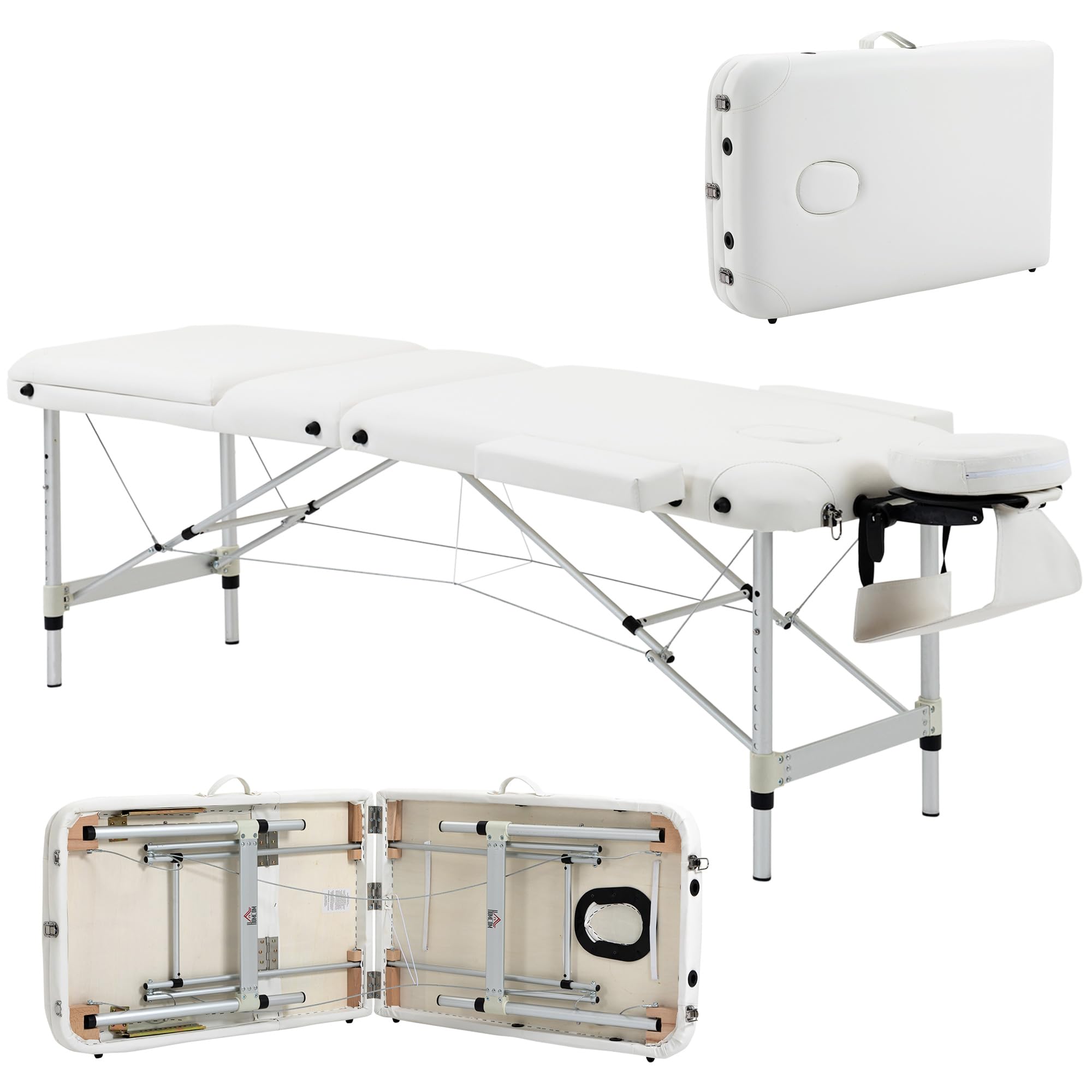HOMCOM Portable Massage Table Beauty Therapy Couch Bed Spa Aluminum in White | Size: Single