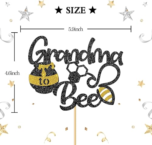Miniatura 2 de INNORU Decoración para pastel de abuela a abeja, decoración de fiesta de baby shower, purpurina negra, 5.9 x 4.6 pulgadas, 1 unidad