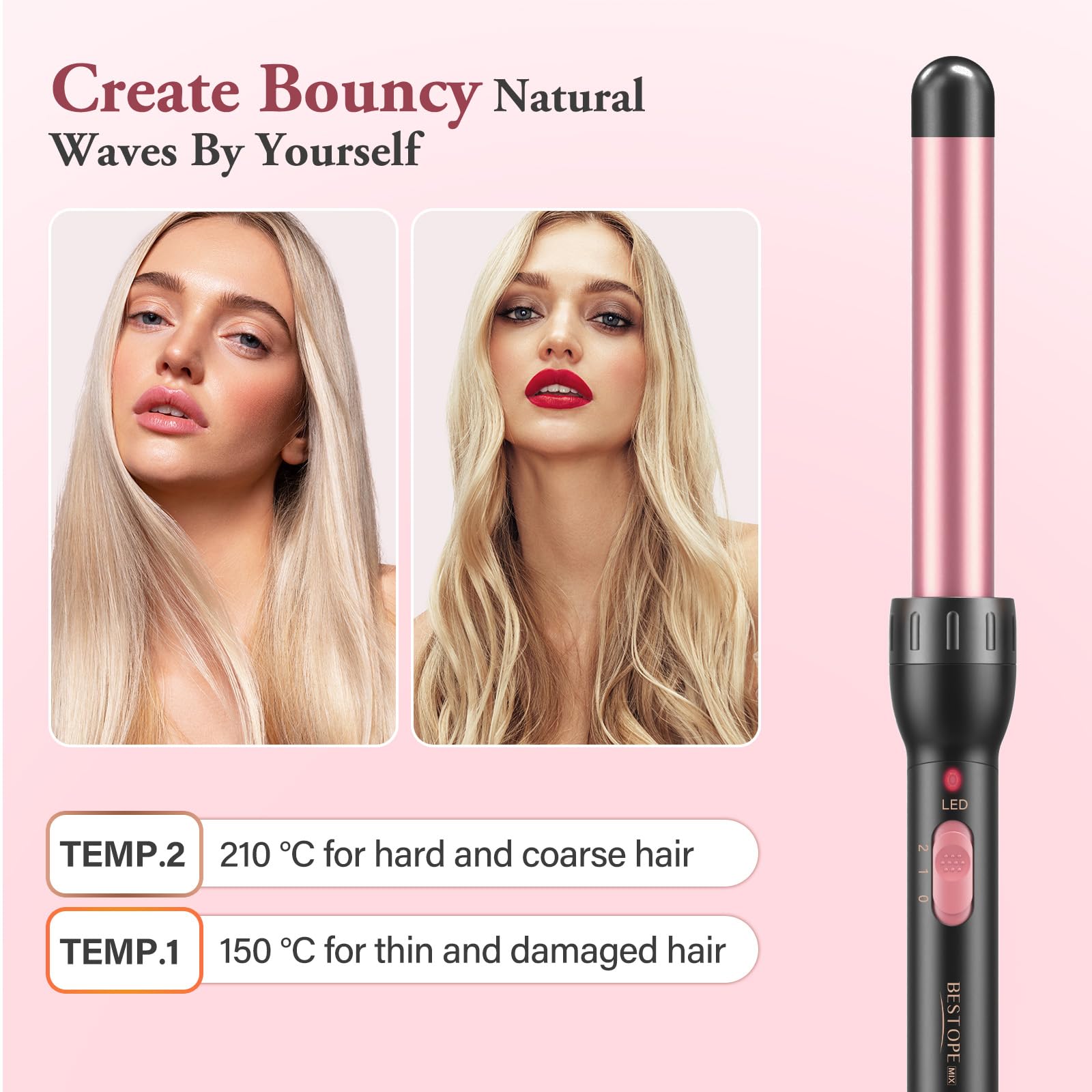 Boucleur à Cheveux 5 en 1 Avec Lisseur - BESTOPE MIX Kit De Bouclage Avec DifféRents Embouts Pour Boucles Fines et éPaisses, DiamèTres De 10 à 32 Mm, Chauffe Rapide, 2 RéGlages De TempéRature
