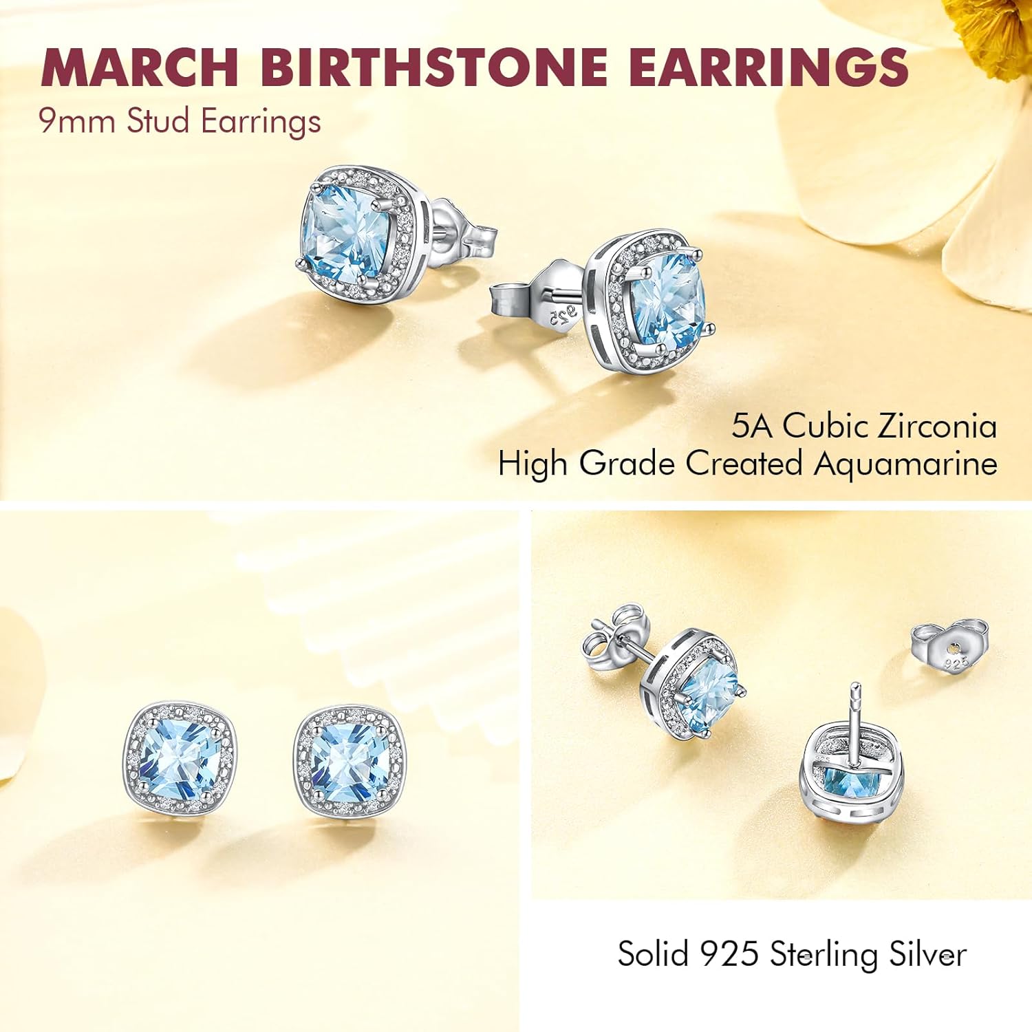 DAYBYDAY Birthstone Earrings for Women 925 Sterling Silver Halo Stud Earrings, Small Round/Cushion/Heart Gemstone Earrings Birthstone Jewelry - Image 4