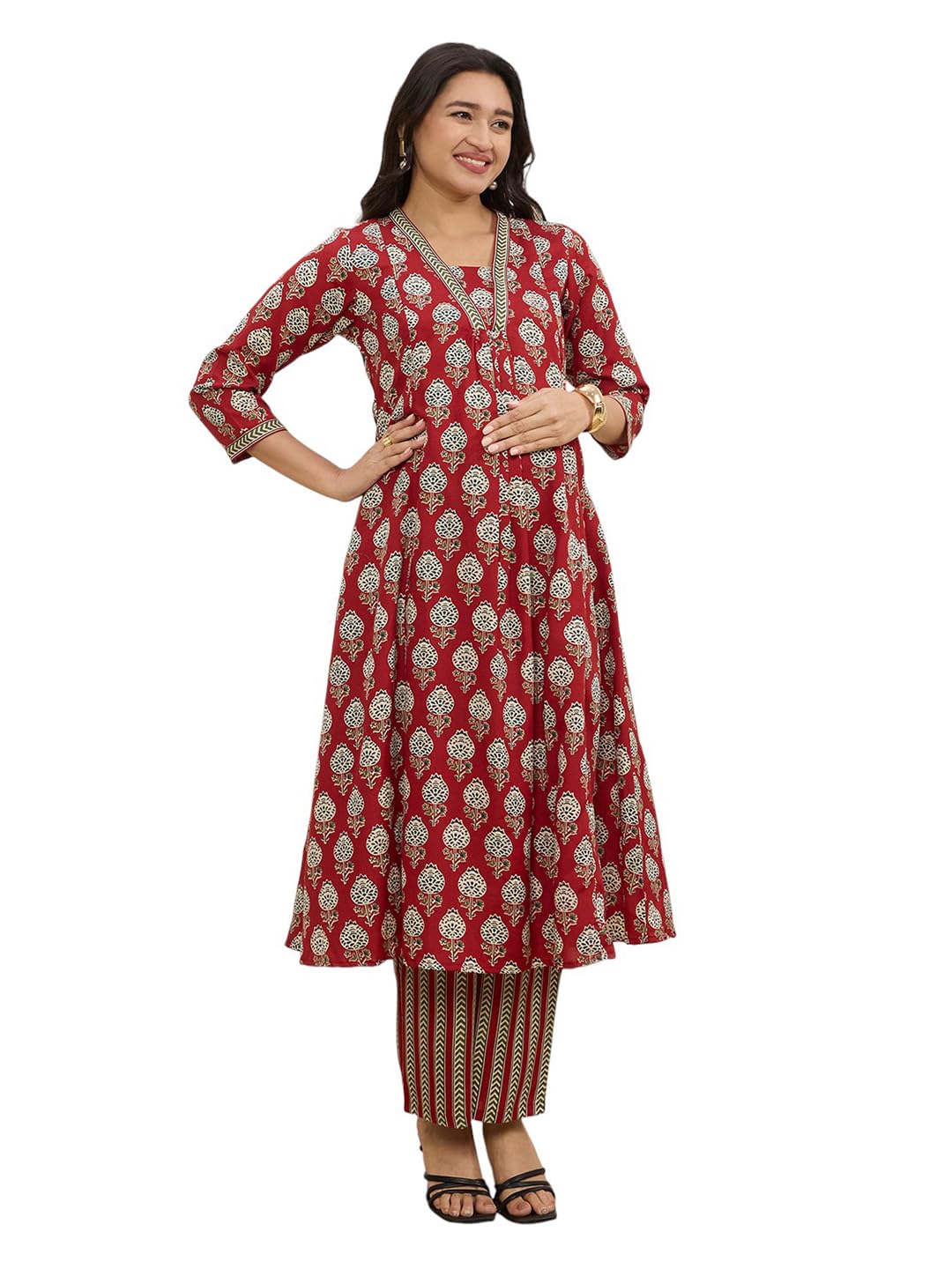 Maternity Kurta Set for Women | Cotton Pregnancy & Feeding Friendly Kurti Set | Comfortable Indian Ethnic Wear-image-45