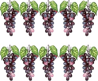 10 Bunches Fake Grapes Decorative Fruit Artificial Grapes for Home House Kitchen Party Wedding Photography Decor - Burgundy Red