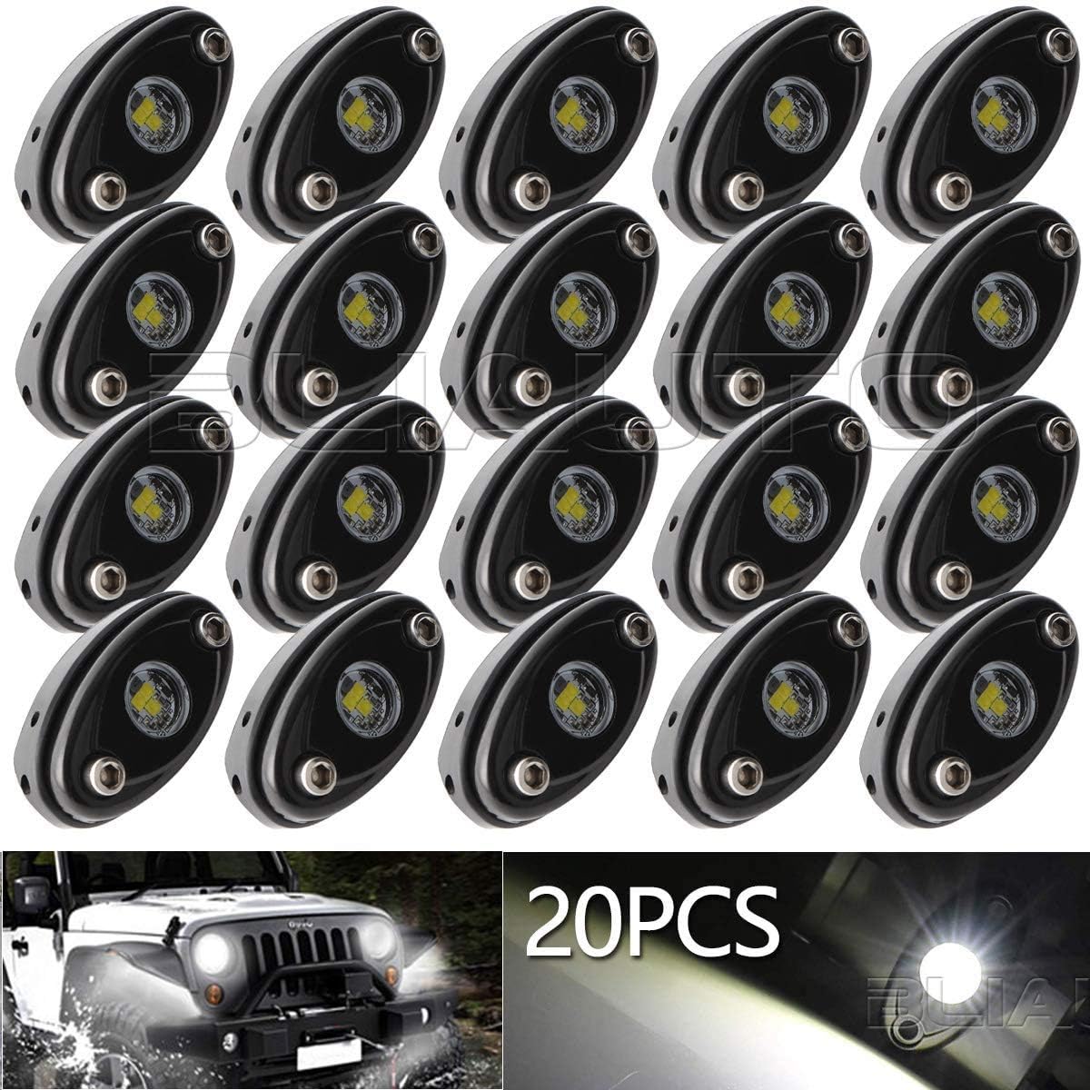BLIAUTOLED Rock Light White Light Lamp for Jeep Car UTV ATV SUV RZR Off Road Ranger Pioneer Wheeler Truck Trail Bed Lighting Boat Underglow Lights Waterproof(20PCS)
