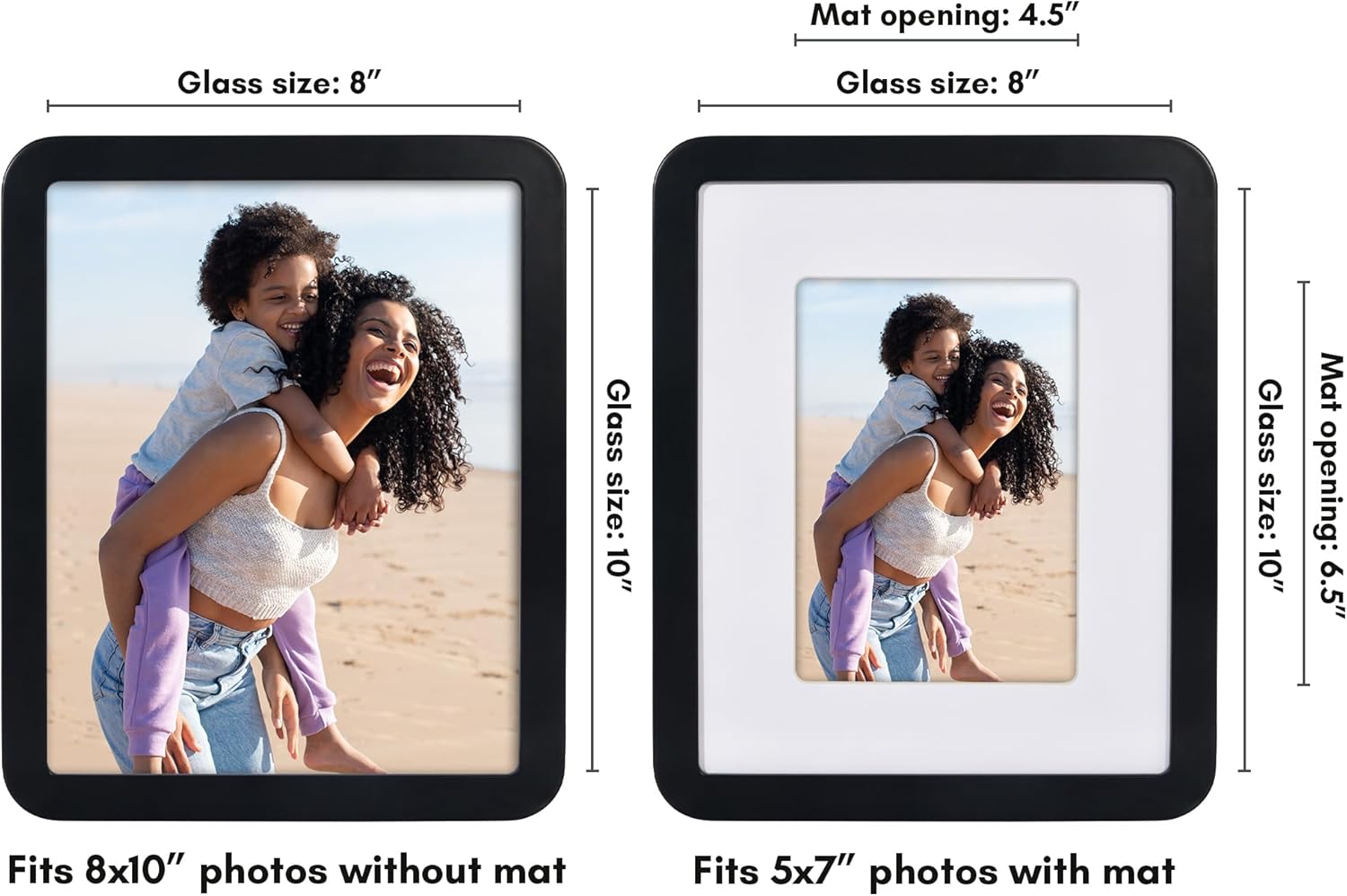 Americanflat 8x10 Picture Frame with Round Corner Molding - Use as 5x7 Frame with Mat or 8x10 Frame Without Mat - Mod Collection - Black Photo Frame with Shatter-Resistant Glass for Tabletop and Wall - Image 2