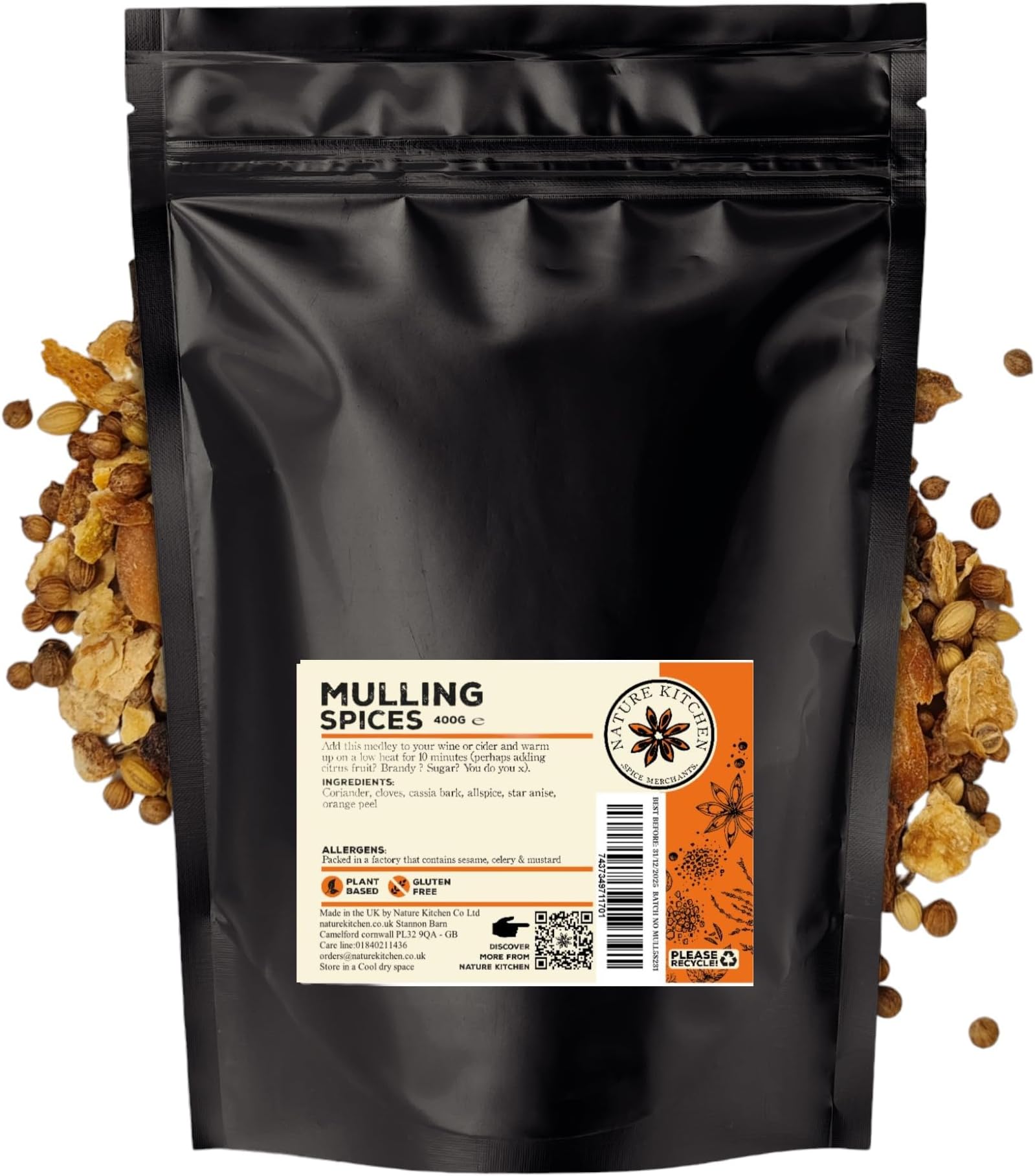 Mulling Spices 400g, Premium Whole Spice Blend, Gluten Free, Vegan Seasoning for Mulled Wine, Cider, Tea, Baking and Festive Seasonal Drinks