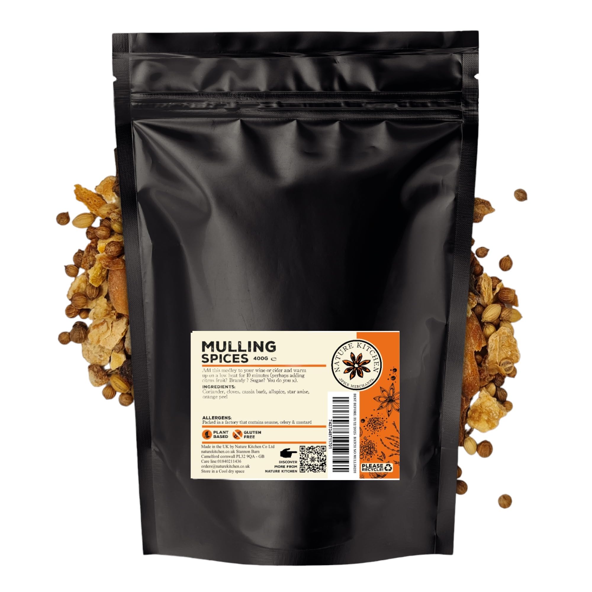 Nature Kitchen Mulling Spices 400g, Premium Whole Spice Blend, Gluten Free, Vegan Seasoning for Mulled Wine, Cider, Tea, Baking and Festive Seasonal Drinks