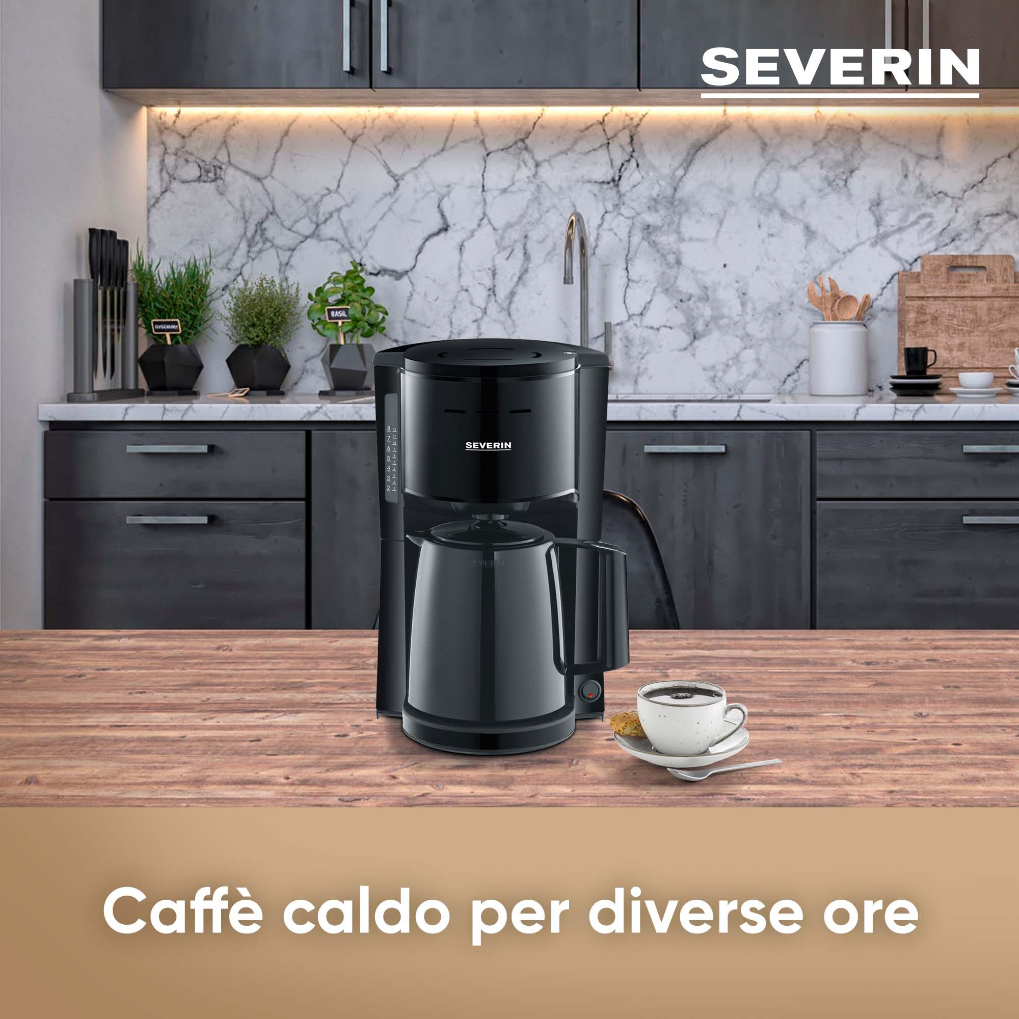 Macchina Da Caffè Con Filtro Severin KA 9306 - Caffè Per 8 Tazze, Caraffa Termica Nera, 1000W