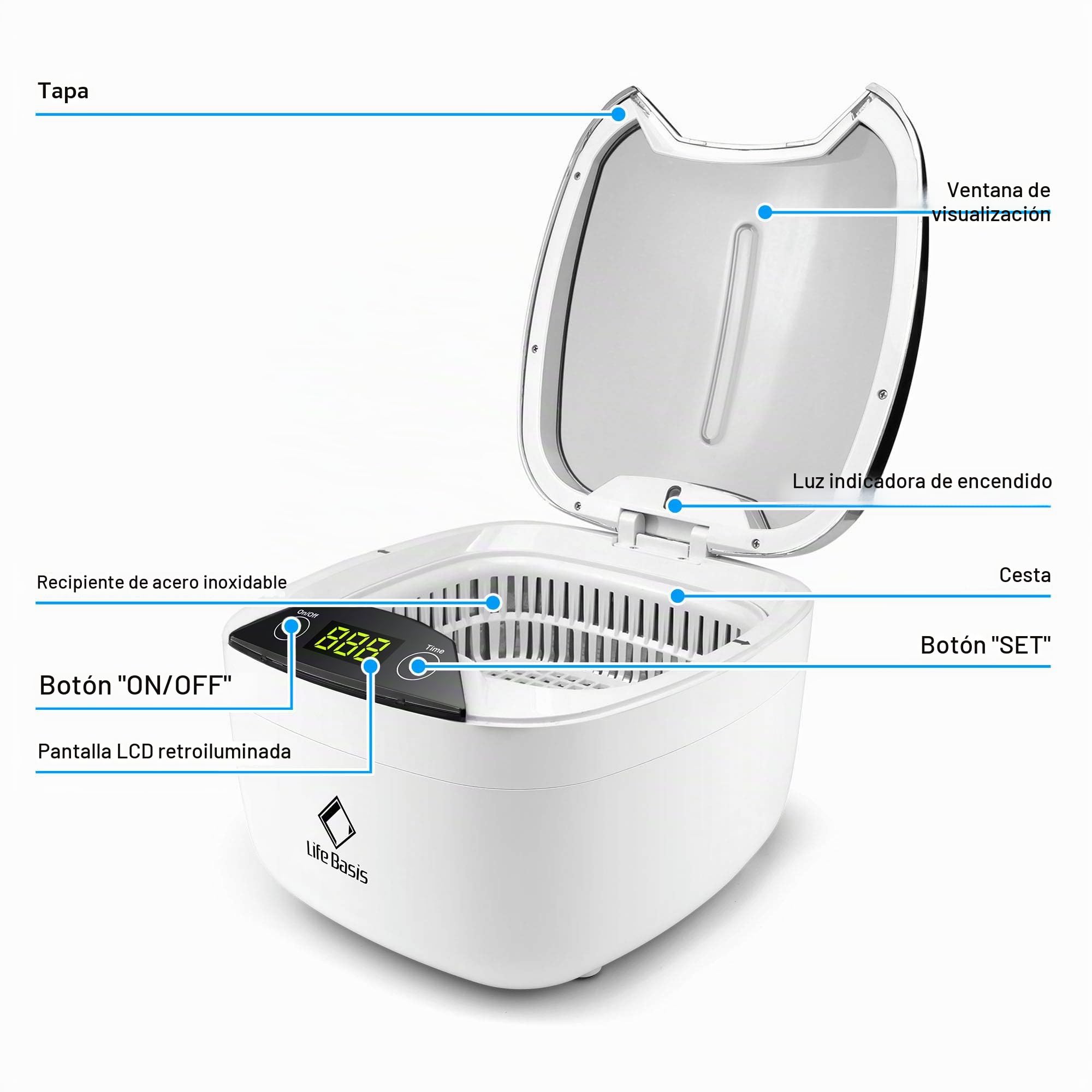 LifeBasis Máquina de Ultrasonido Limpiador Onda Ultrasónica Limpieza automático Profesional para Limpiar Piezas Joyería Joya Gafas Monedas Dentaduras Reloj Postizas Disc