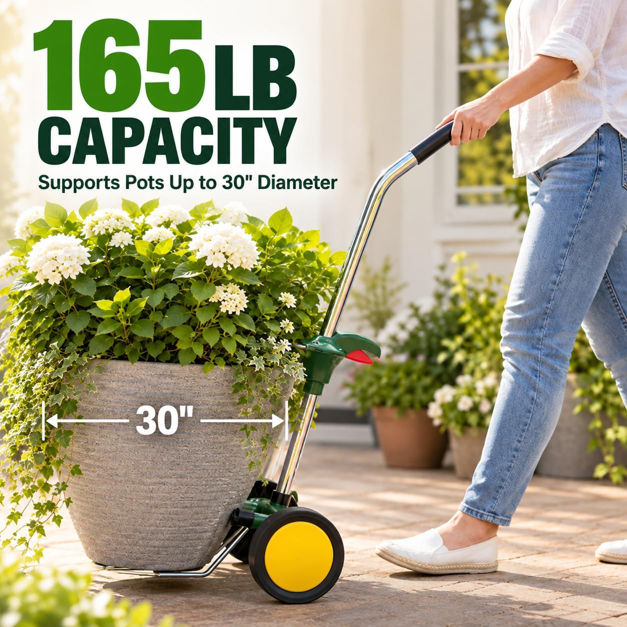 Potted Plant Dolly with Flat Free Wheels Adjustable Handle Garden Pot Mover for Indoor Outdoor Use image 5
